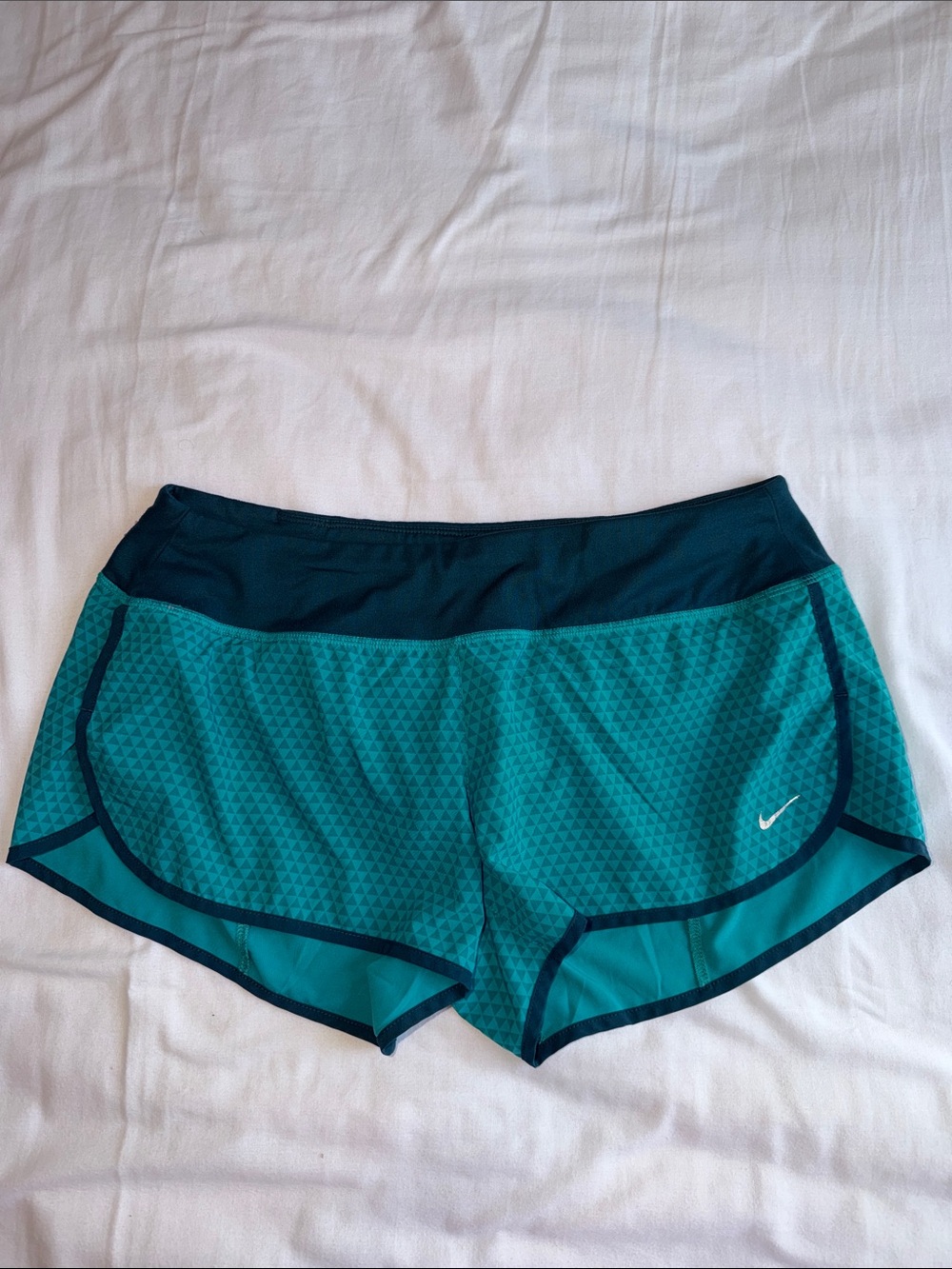 Nike Women's Teal Running Shorts with Dark Navy Trim